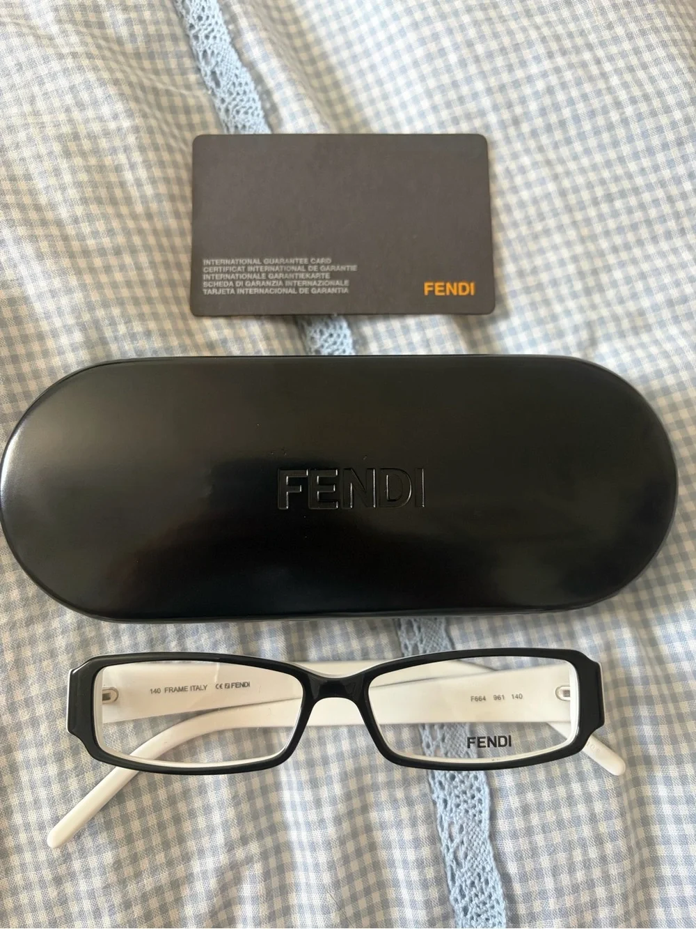 Fendi Black and White Rectangular Optical Glasses